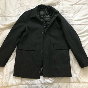 Calvin Klein Men's Gray Wool Full Zip Puffer Lined Pea Coat